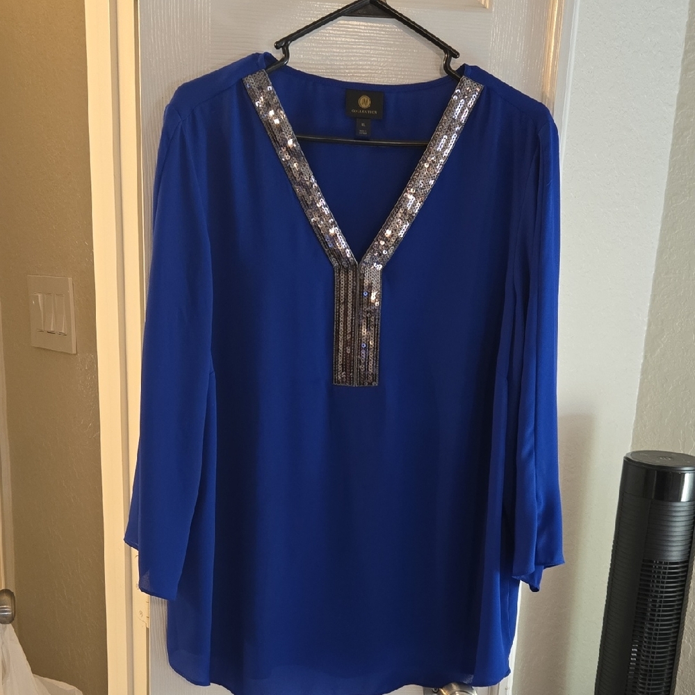 JM Collection Royal Blue Blouse with Sequin Accent